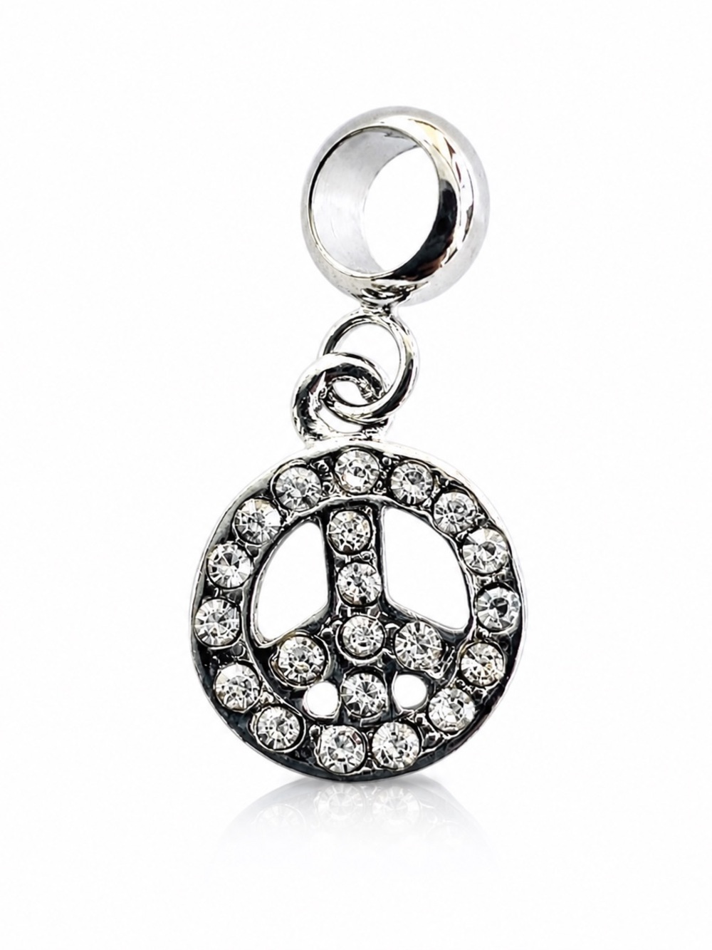 Silver Peace Sign Rhinestone Dangle Charm – Pandora Compatible - Picture 2 of 3